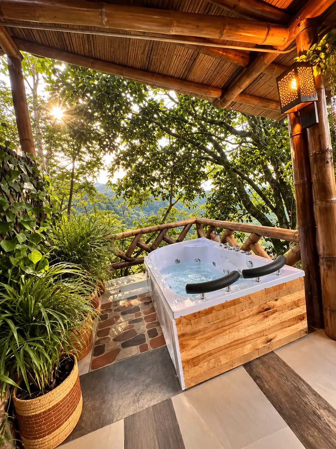 Jacuzzi privado de Ananda Luxury con vista al bosque
